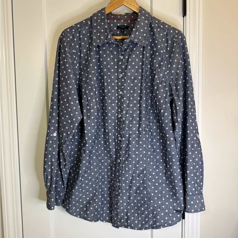 Talbots Woman Polka Dot Cambray Button Down Blouse